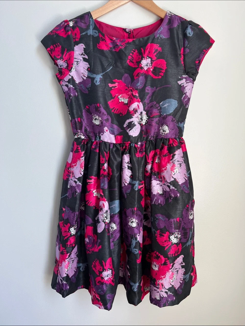 Gymboree | Black Dress with Pink & Purple Floral Print Size 12